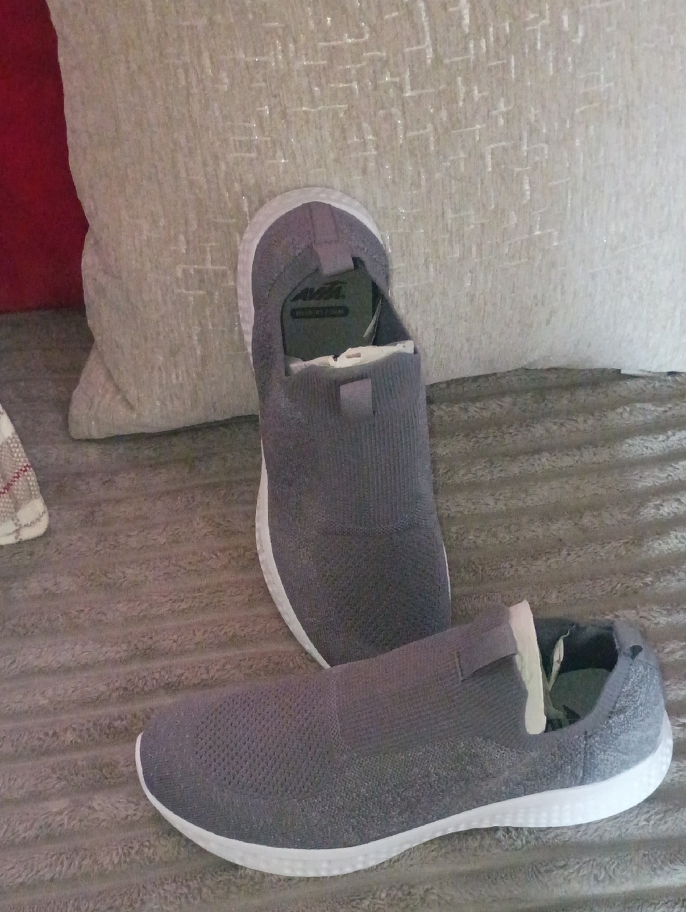 Avia Men's Slip-On Knit Sneakers in Gray with White Sole